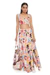 Payal Singhal_Peach Denim Printed Trance Square Neck Alecia Top And Skirt Set _Online