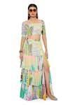 Payal Singhal_Green Georgette Printed Tropical Square Neck Agnes Top And Skirt Set _Online