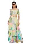 Buy_Payal Singhal_Green Georgette Printed Tropical Square Neck Agnes Top And Skirt Set _Online