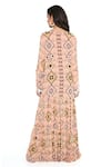 Shop_Payal Singhal_Peach Art Georgette And Embroidery Diamond V Neck Tiered Gown _at_Aza_Fashions