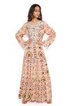 Shop_Payal Singhal_Peach Art Georgette And Embroidery Diamond V Neck Tiered Gown _Online_at_Aza_Fashions