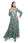 PS Pret by Payal Singhal_Blue Art Georgette Printed Ikat Motif Round Tiered Dress  _Online_at_Aza_Fashions