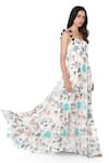 Buy_PS Pret by Payal Singhal_White Art Georgette Printed Morocco Motifs Square Neck Tiered Gown  _Online_at_Aza_Fashions