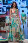 Buy_Payal Singhal_Green Georgette Printed Tropical V Neck Emma Gown _at_Aza_Fashions