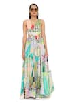 Shop_Payal Singhal_Green Georgette Printed Tropical V Neck Emma Gown 