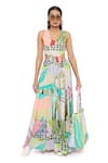 Buy_Payal Singhal_Green Georgette Printed Tropical V Neck Emma Gown _Online