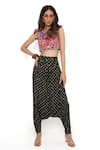 Buy_Payal Singhal_Black Silk Print And Embroidery Blouse & Low Crotch Pant Set _at_Aza_Fashions
