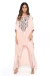 Buy_Payal Singhal_Pink Silk Embroidery Thread Notched Kurta And Jogger Pant Set _Online_at_Aza_Fashions