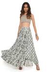 Buy_Payal Singhal_Grey And Embroidery Jaal & Floral & Pearls Square Blouse & Lehenga Set _at_Aza_Fashions