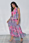 Buy Payal Singhal Pink Crepe Floral, Mirror Bustier V Neck, Jacket Amalie Printed And Skirt Set Buy_Payal Singhal_Pink Crepe Floral, Mirror Bustier V Neck, Jacket Amalie Printed And Skirt Set