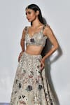 Buy_Payal Singhal_Pink Georgette Embroidery Thread And Mukaish V Neck Lotus Bridal Lehenga Set _Online_at_Aza_Fashions