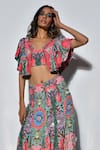 Payal Singhal_Red Crepe And Embroidery Enchanted Blunt V Noelle Top & Skirt Set _at_Aza_Fashions