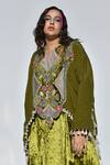 Shop_Payal Singhal_Green Velvet Embroidery Geometric Notched Shirin Kaftan And Dhoti Pant Set 