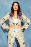 Payal Singhal_Off White Georgette Embroidery Lotus Shawl Collar Anaka Blazer And Pant Set _Online