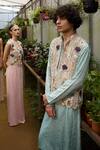 PS Men by Payal Singhal_Off White Georgette Embroidery Lotus Kiaan Bundi And Kurta Set _Online