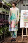 Buy_PS Men by Payal Singhal_Green Dupion Silk Printed Tropical Wanderlust Kurta Set _at_Aza_Fashions