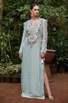 Payal Singhal_Blue Georgette Woven Ikkat Notched Miraya Kaftan _at_Aza_Fashions