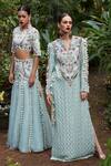 Buy_Payal Singhal_Blue Velvet Embroidery Round Kresha Lehenga Set _at_Aza_Fashions