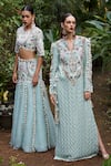 Shop_Payal Singhal_Blue Georgette Woven Ikkat Notched Miraya Kaftan _Online_at_Aza_Fashions