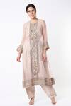 Buy_Payal Singhal_Pink Organa Embroidered Floral-geometric Pattern Round Sheer Kurta Set _at_Aza_Fashions