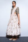 Buy_Payal Singhal_Black Crepe Embroidery Thread And Mukaish Gulzar Blouse & Churidar Lehenga Set _Online_at_Aza_Fashions