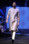 Buy_PS Men by Payal Singhal_Grey Dupion Silk Embroidered Fringe Kurta Set _at_Aza_Fashions