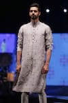 PS Men by Payal Singhal_Grey Dupion Silk Embroidered Fringe Kurta Set _at_Aza_Fashions