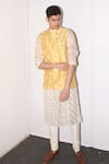 PS Men by Payal Singhal_Yellow Organza Embroidered Fringe Dupion Silk Bundi And Kurta Set  _Online_at_Aza_Fashions