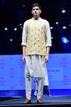 Buy_PS Men by Payal Singhal_Yellow Organza Embroidered Fringe Dupion Silk Bundi And Kurta Set  _Online_at_Aza_Fashions