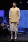 Shop_PS Men by Payal Singhal_Yellow Organza Embroidered Fringe Dupion Silk Bundi And Kurta Set  _Online_at_Aza_Fashions