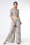Buy_Payal Singhal_Grey Crepe Printed Bandhani Kilim Motifs Round Choli And Palazzo Set _at_Aza_Fashions