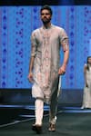 Buy_PS Men by Payal Singhal_Grey Dupion Silk Embroidered Ikat Carpet Print Kurta Set _Online_at_Aza_Fashions