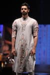 PS Men by Payal Singhal_Grey Dupion Silk Embroidered Ikat Carpet Print Kurta Set _at_Aza_Fashions