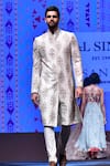 Buy_PS Men by Payal Singhal_Beige Dupion Silk Printed Ikat Sherwani Set _Online_at_Aza_Fashions