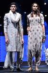 PS Men by Payal Singhal_Grey Silk Mul Printed Ikat Dupion Sherwani Set  _Online_at_Aza_Fashions