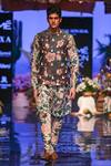 Buy_PS Men by Payal Singhal_Brown Silk Mul Printed Abutilon Bundi And Kurta Set _at_Aza_Fashions