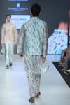 Shop_PS Men by Payal Singhal_Blue Silk Mul Printed Ikat Bundi And Kurta Set _at_Aza_Fashions