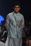 PS Men by Payal Singhal_Blue Silk Mul Printed Ikat Bundi And Kurta Set _Online_at_Aza_Fashions