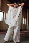 Buy_Payal Singhal_White Silk Mukaish And Thread Notched Adena Kaftan Kurta With Palazzo Pants _at_Aza_Fashions