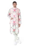 Buy_PS Men by Payal Singhal_Pink Dupion Silk Printed Ikat Star Bundi And Kurta Set  _at_Aza_Fashions