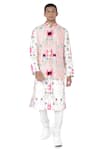 Buy_PS Men by Payal Singhal_Pink Silk Mul Printed Ikat Star Bundi And Kurta Set  _at_Aza_Fashions