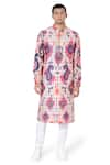 Buy_PS Men by Payal Singhal_Red Dupion Silk Printed Ikat Tribe Kurta Set  _at_Aza_Fashions