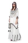 Buy_Payal Singhal_White Georgette Embroidery Thread V Neck Amaya Kaftan With Sharara _Online_at_Aza_Fashions