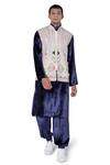 Buy_PS Men by Payal Singhal_White Velvet Embroidered Geometric Bundi And Kurta Set _at_Aza_Fashions