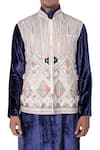 Buy_PS Men by Payal Singhal_White Velvet Embroidered Geometric Bundi And Kurta Set _Online_at_Aza_Fashions
