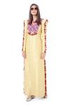 Buy_Payal Singhal_Yellow Brocade Embroidery Thread Round Hasana Kaftan _at_Aza_Fashions
