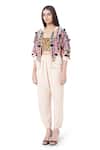 Buy_Payal Singhal_Beige Georgette Embroidery Thread Mahah Bomber Jacket With Pants _Online_at_Aza_Fashions