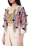 Shop_Payal Singhal_Beige Georgette Embroidery Thread Mahah Bomber Jacket With Pants _Online_at_Aza_Fashions