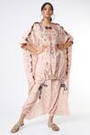 Buy_Payal Singhal_Pink Silk Embroidered Mukaish Work Round Kaftan And Jogger Pant Set _at_Aza_Fashions