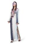 PS Pret By Payal Singhal_Blue Art Georgette Stripes Notched Shaz Embroidered Kaftan _Online_at_Aza_Fashions